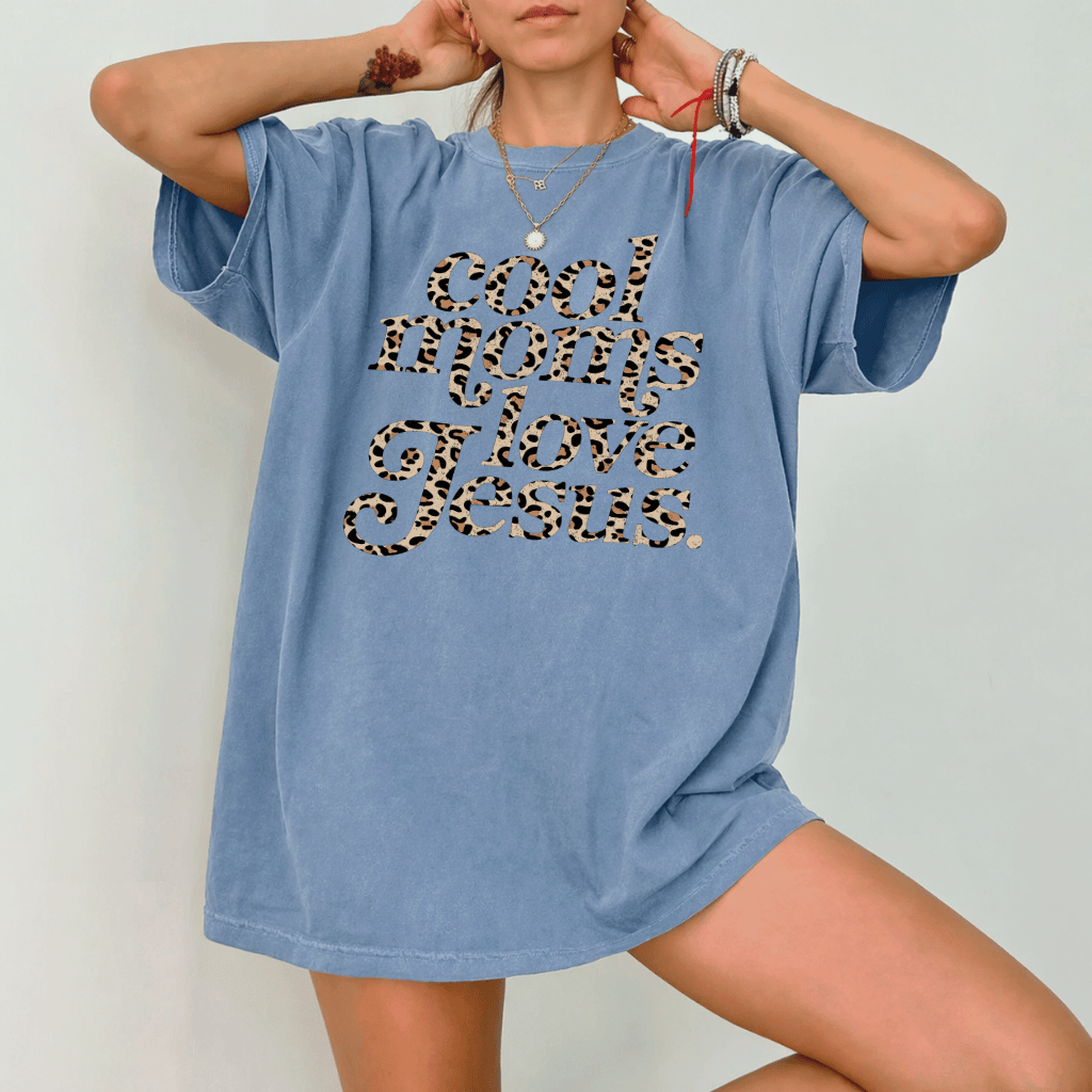 Retro Leopard Cools Mom Love Jesus Comfort Colors T-Shirt – Christian Faith Gift, Bible Verse Tee - lifestyle view